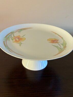 Vintage Toscany 1980's Westbury Floral Porcelain White Pedestal Cake Plate Stand